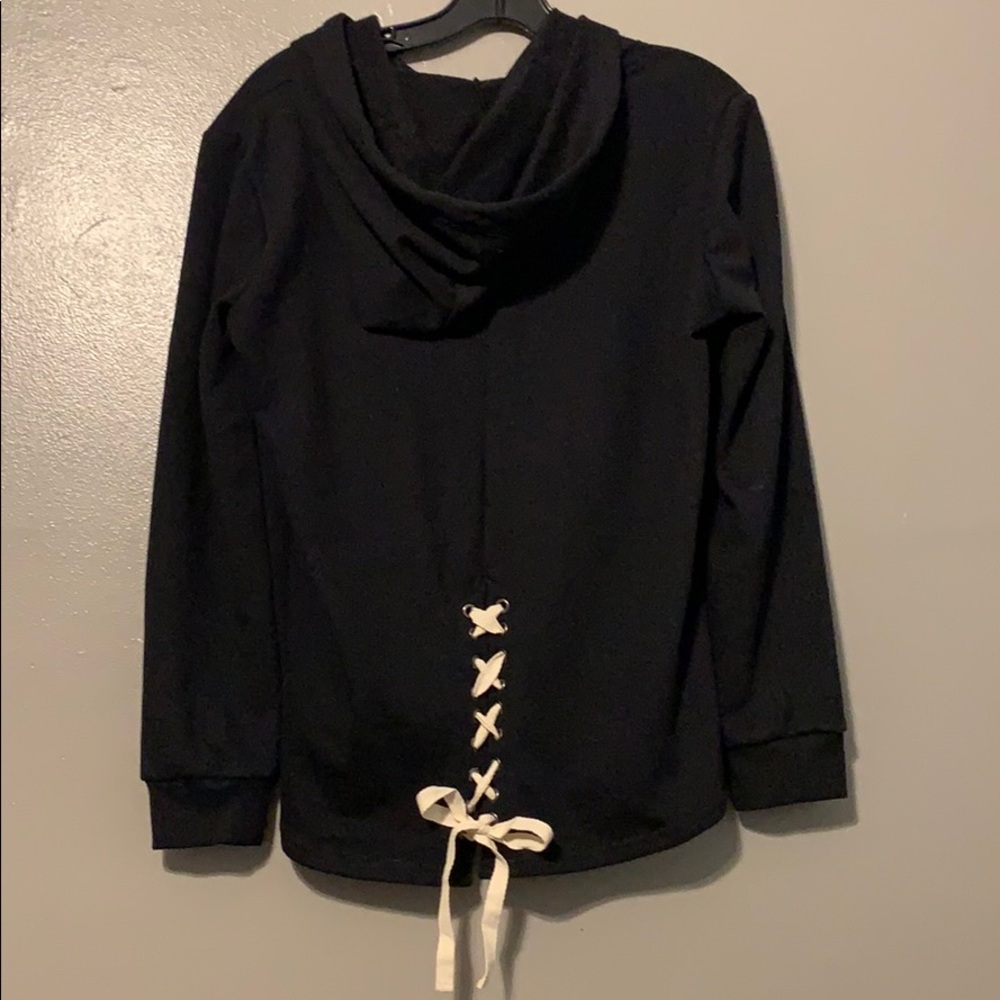 Black hoodie cute laced detail on the back
